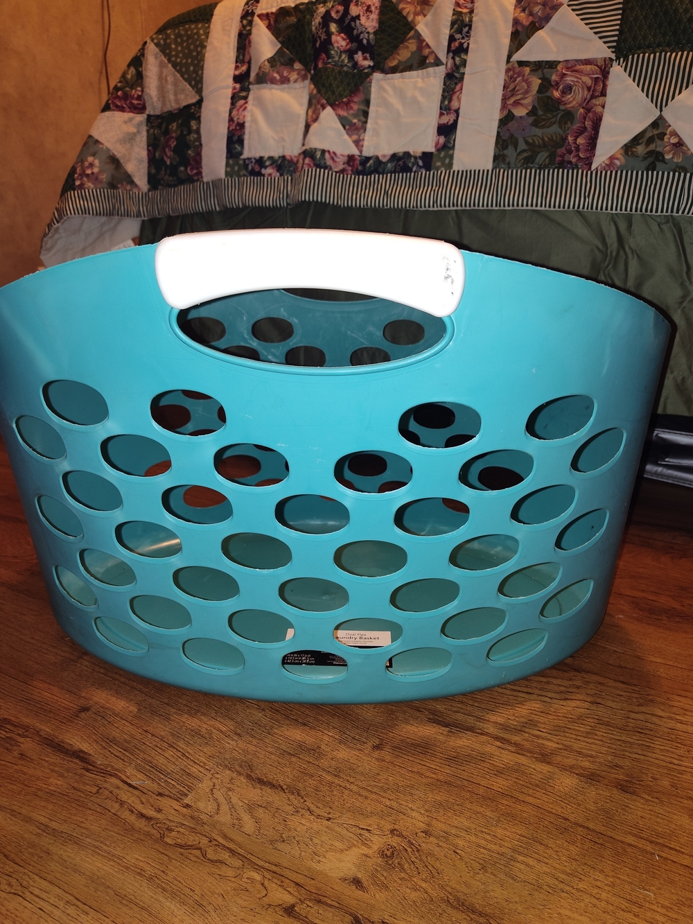 Mainstays Teal Laundry Basket with White Handle